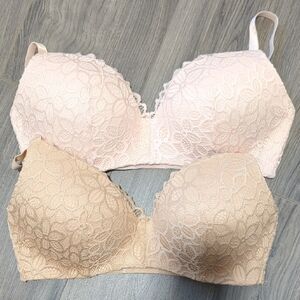 Women’s Lace T-Shirt Wireless Bra - Light Pink and Nude Size 40D